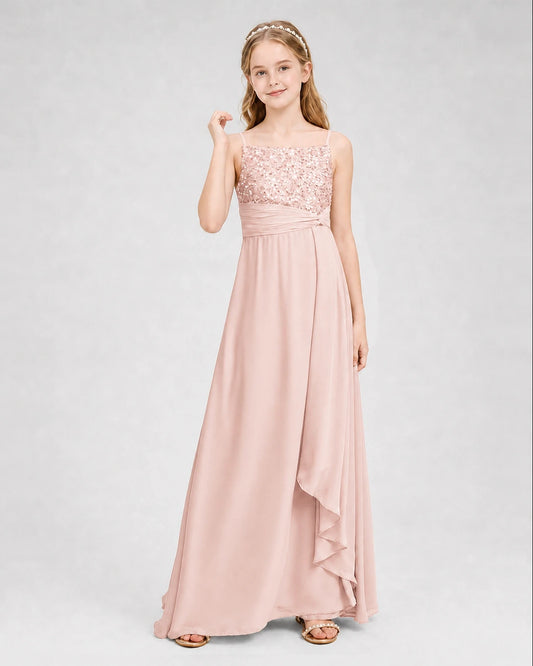 Blush Pink Chiffon A-Line Junior Bridesmaid Dresses Front View