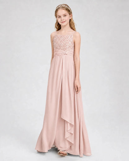 Dideyttawl Beaded Embroidery Chiffon Junior Bridesmaid Dress
