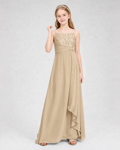 Dideyttawl Beaded Embroidery Chiffon Junior Bridesmaid Dress
