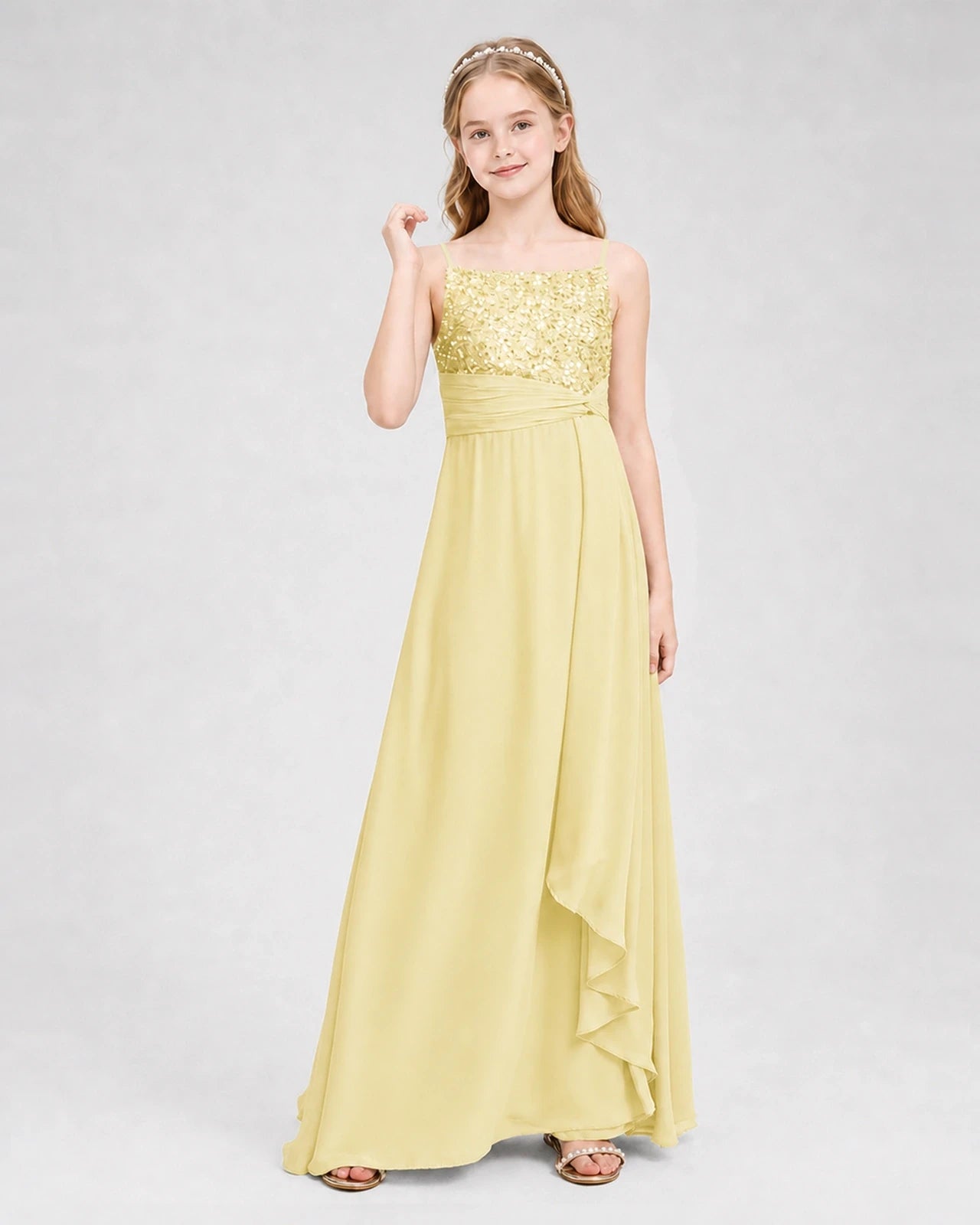 Dideyttawl Beaded Embroidery Chiffon Junior Bridesmaid Dress