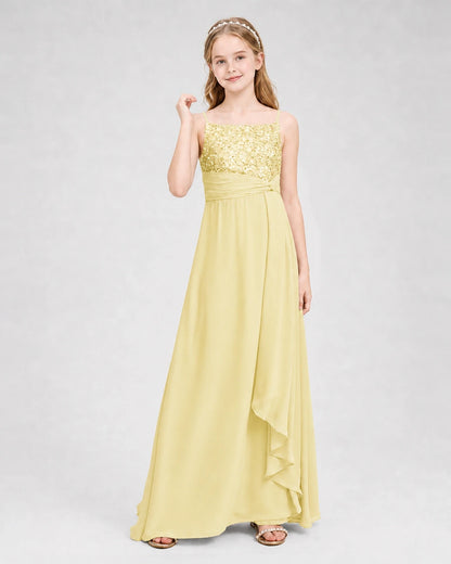 Dideyttawl Beaded Embroidery Chiffon Junior Bridesmaid Dress