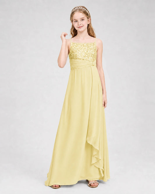 Daffodil Chiffon Beaded A-line Junior Bridesmaid Dresses Front View