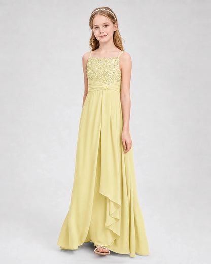 Dideyttawl Beaded Embroidery Chiffon Junior Bridesmaid Dress