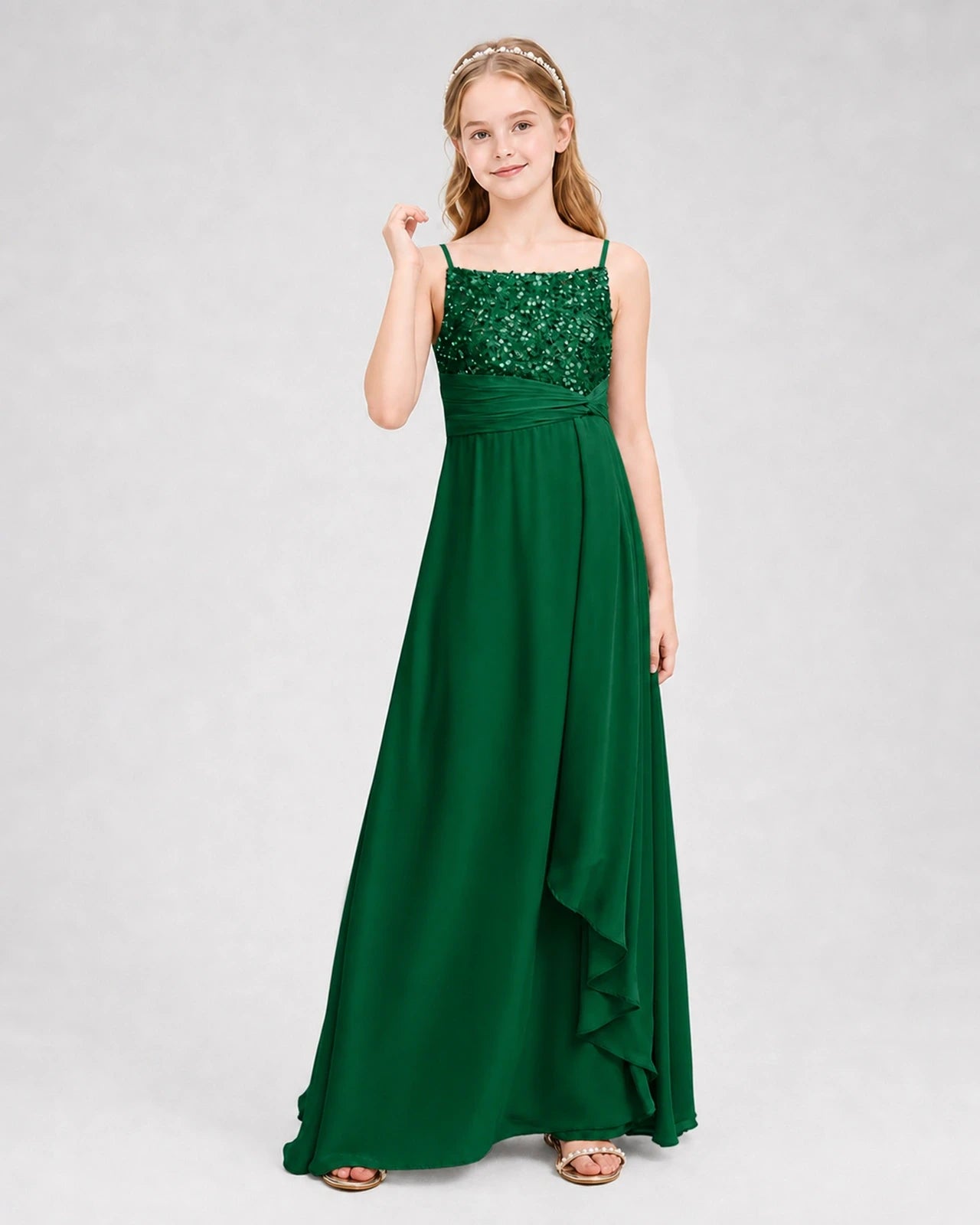 Dideyttawl Beaded Embroidery Chiffon Junior Bridesmaid Dress