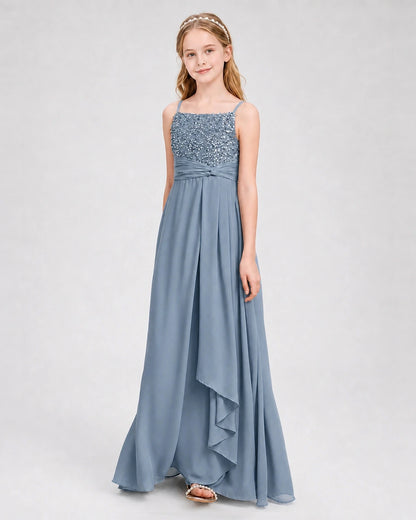 Dideyttawl Beaded Embroidery Chiffon Junior Bridesmaid Dress