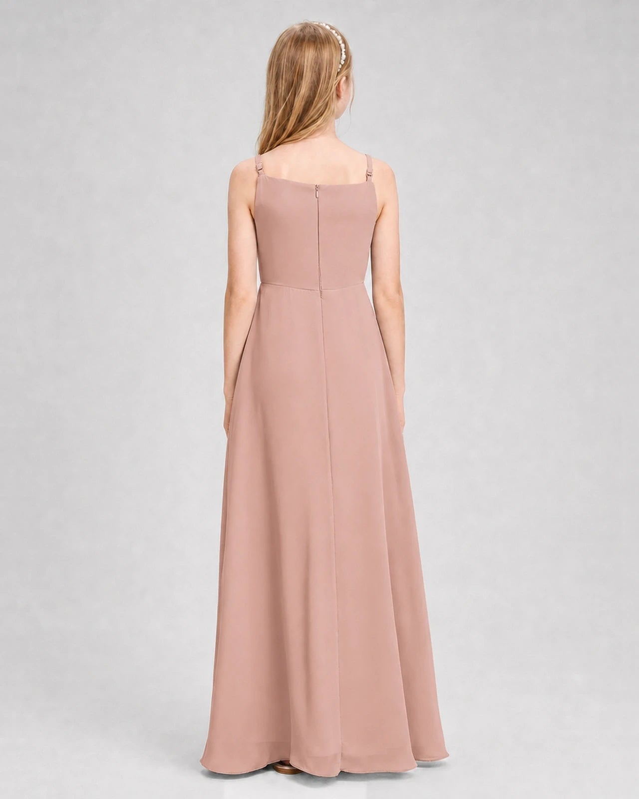 Dideyttawl Beaded Embroidery Chiffon Junior Bridesmaid Dress