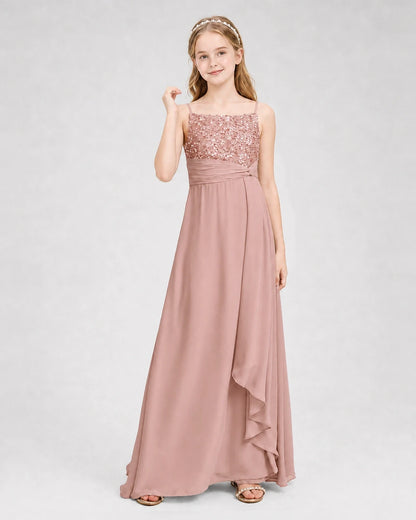 Dideyttawl Beaded Embroidery Chiffon Junior Bridesmaid Dress
