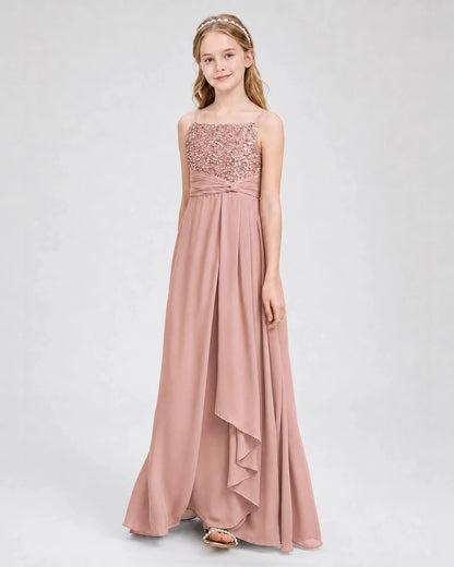 Dideyttawl Beaded Embroidery Chiffon Junior Bridesmaid Dress