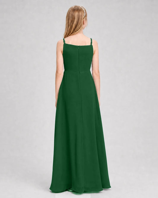 Emerald Green Chiffon A-Line Junior Bridesmaid Dresses Back View