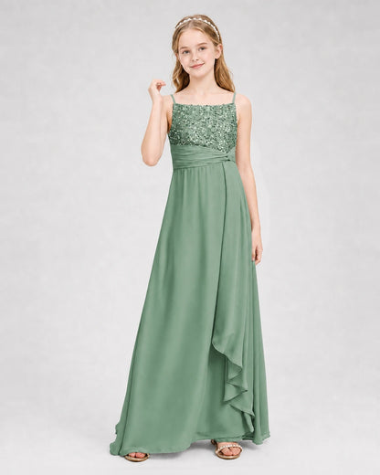 Dideyttawl Beaded Embroidery Chiffon Junior Bridesmaid Dress