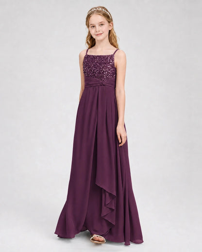 Dideyttawl Beaded Embroidery Chiffon Junior Bridesmaid Dress