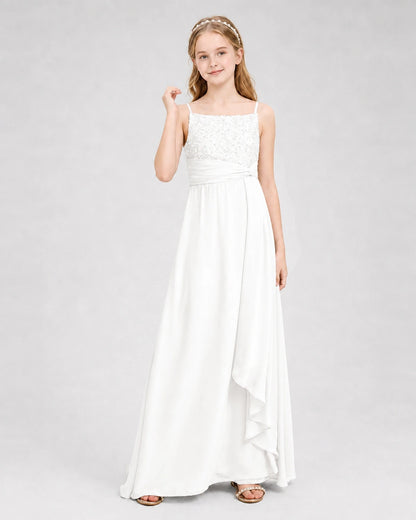 Dideyttawl Beaded Embroidery Chiffon Junior Bridesmaid Dress