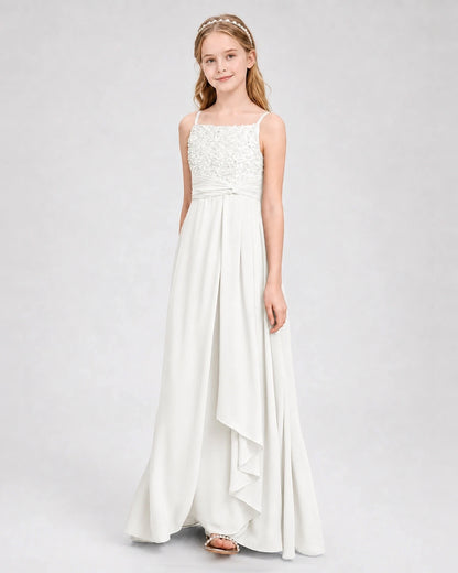 Dideyttawl Beaded Embroidery Chiffon Junior Bridesmaid Dress