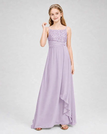 Dideyttawl Beaded Embroidery Chiffon Junior Bridesmaid Dress