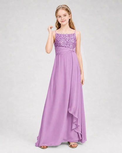 Dideyttawl Beaded Embroidery Chiffon Junior Bridesmaid Dress