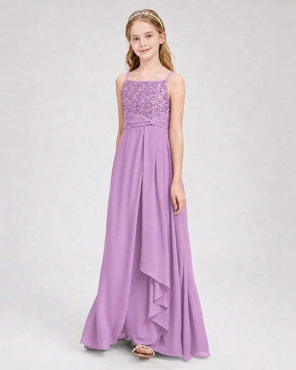 Dideyttawl Beaded Embroidery Chiffon Junior Bridesmaid Dress