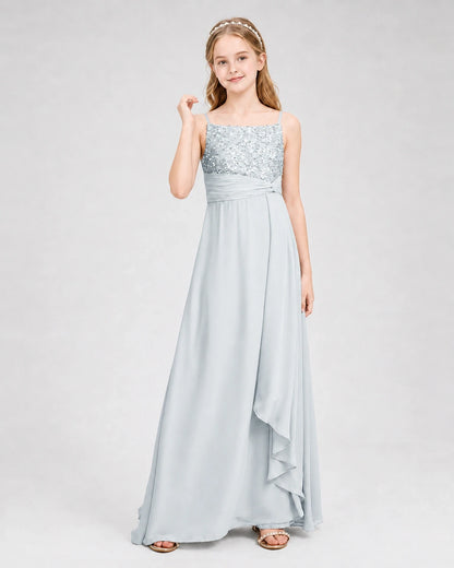 Dideyttawl Beaded Embroidery Chiffon Junior Bridesmaid Dress