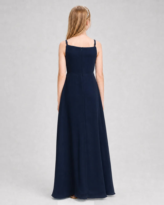 Navy Blue Chiffon A-line Junior Bridesmaid Dresses Back View
