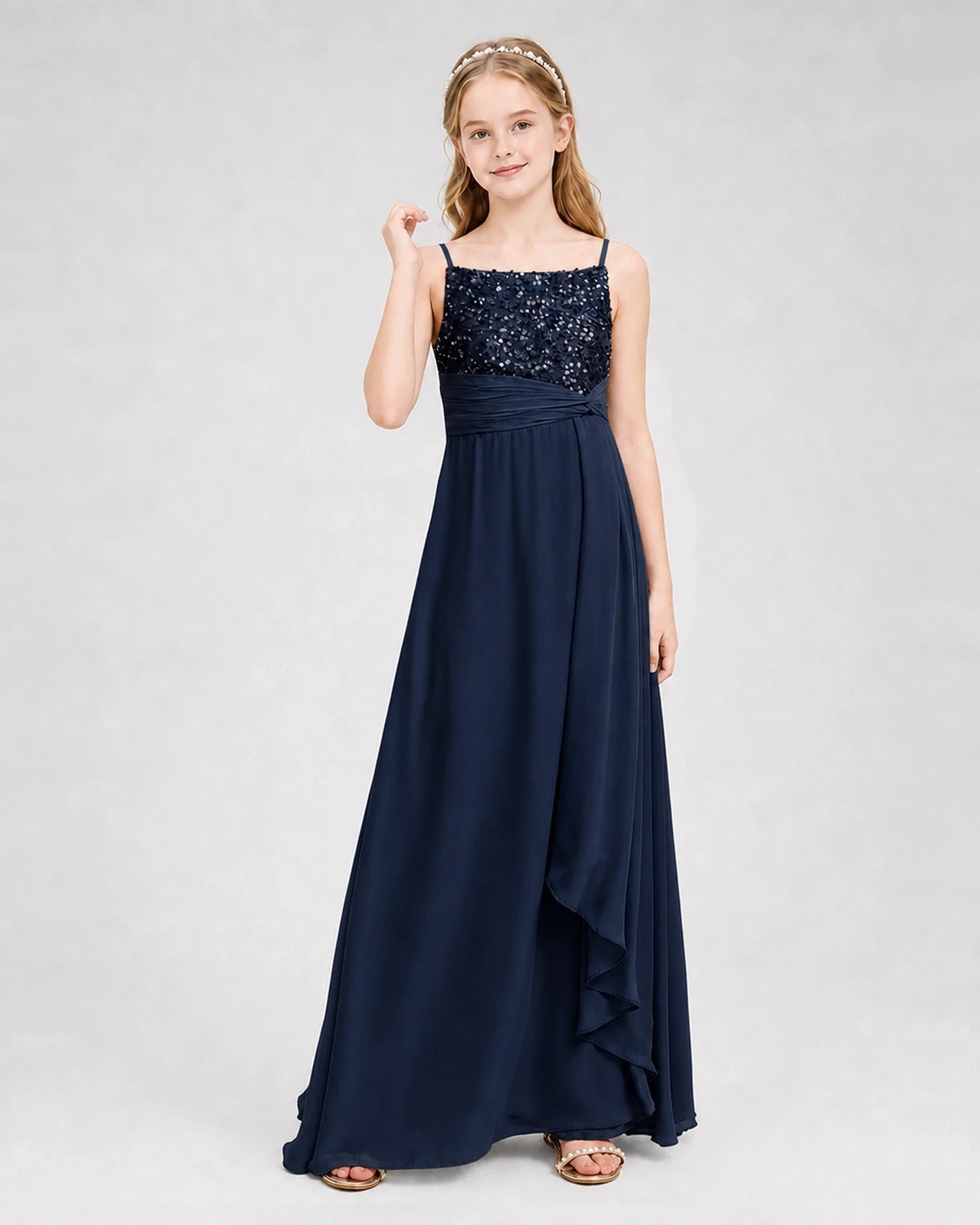 Dideyttawl Beaded Embroidery Chiffon Junior Bridesmaid Dress