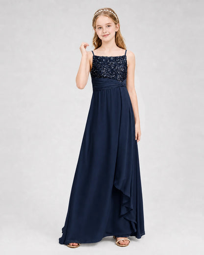Dideyttawl Beaded Embroidery Chiffon Junior Bridesmaid Dress