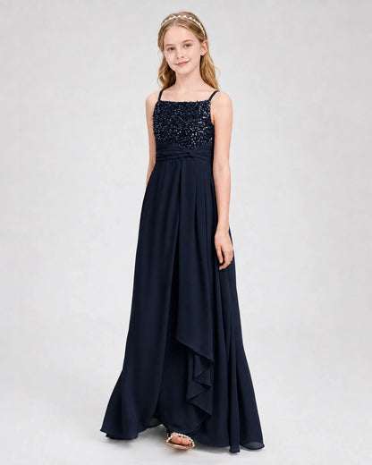 Dideyttawl Beaded Embroidery Chiffon Junior Bridesmaid Dress