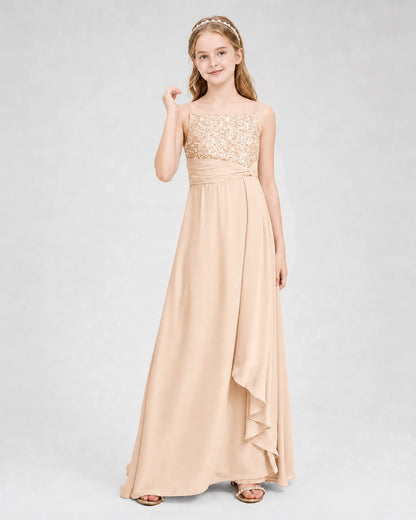 Dideyttawl Beaded Embroidery Chiffon Junior Bridesmaid Dress