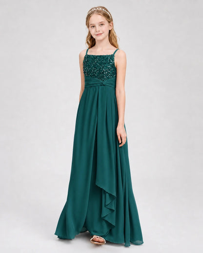 Dideyttawl Beaded Embroidery Chiffon Junior Bridesmaid Dress