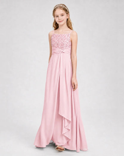 Dideyttawl Beaded Embroidery Chiffon Junior Bridesmaid Dress