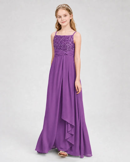 Dideyttawl Beaded Embroidery Chiffon Junior Bridesmaid Dress
