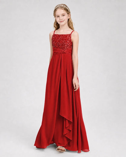 Dideyttawl Beaded Embroidery Chiffon Junior Bridesmaid Dress