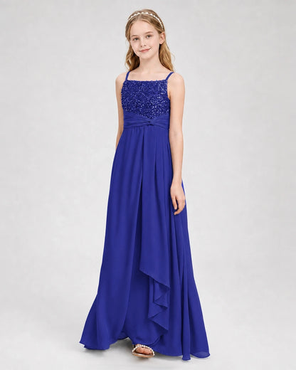 Dideyttawl Beaded Embroidery Chiffon Junior Bridesmaid Dress