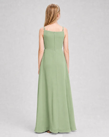 Dideyttawl Beaded Embroidery Chiffon Junior Bridesmaid Dress
