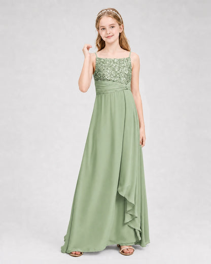 Dideyttawl Beaded Embroidery Chiffon Junior Bridesmaid Dress