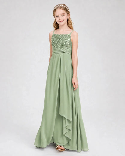 Dideyttawl Beaded Embroidery Chiffon Junior Bridesmaid Dress