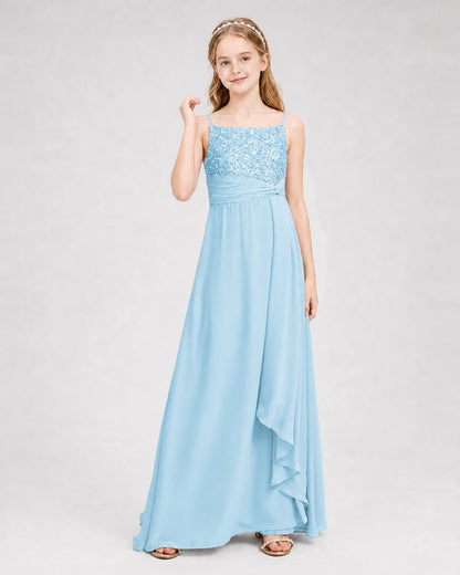 Dideyttawl Beaded Embroidery Chiffon Junior Bridesmaid Dress