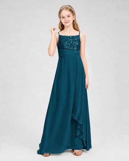 Dideyttawl Beaded Embroidery Chiffon Junior Bridesmaid Dress