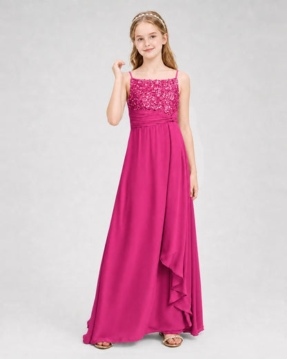 Dideyttawl Beaded Embroidery Chiffon Junior Bridesmaid Dress