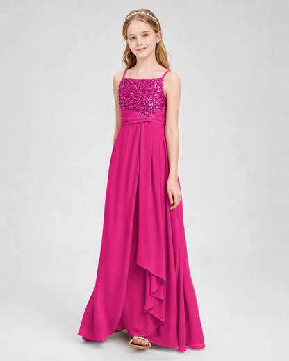Dideyttawl Beaded Embroidery Chiffon Junior Bridesmaid Dress