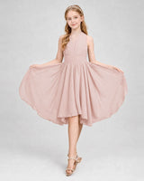 Blush Pink Chiffon Pleated Junior Bridesmaid Dresses Side View