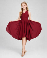 Burgundy Chiffon V-Neck A-Line Junior Bridesmaid Dresses Side View