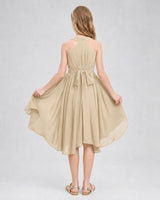 Champagne Chiffon Halter High Low Junior Bridesmaid Dresses Front View