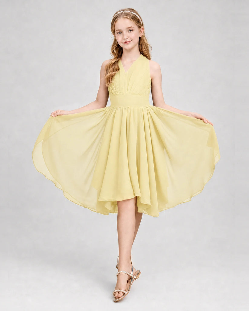 Daffodil Chiffon Pleated Junior Bridesmaid Dresses Side View