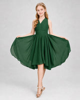 Emerald Green Chiffon Pleated A-line Junior Bridesmaid Dresses Side View