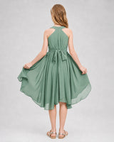 Eucalyptus Chiffon Halter A-Line Junior Bridesmaid Dresses Front View