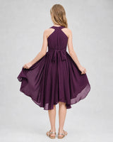 Grape Chiffon Halter Junior Bridesmaid Dresses Back View