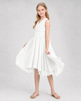Ivory chiffon V-neck junior bridesmaid dress Back View
