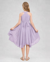 Lavender Chiffon Halter Junior Bridesmaid Dresses Front View