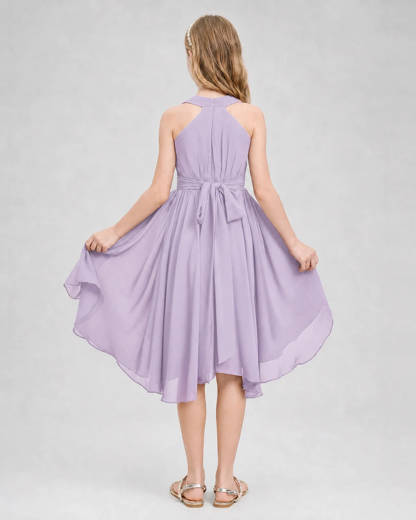 Lavender Chiffon Halter Junior Bridesmaid Dresses Front View