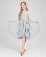 Mist chiffon pleated halter junior bridesmaid dress Side View
