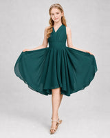 Peacock Chiffon Pleated Junior Bridesmaid Dresses Side View